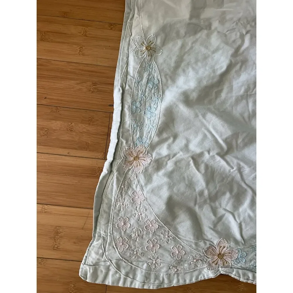 Vintage Floral Embroidered Flowers Butterfly Cotton Full Duvet Cover Scallop Edg